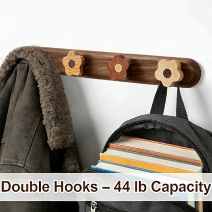 Kids Coat Rack Wall Mount - Wood Cute Flower Coat Hooks for Hanging Clothes,Purse,Robe,Towels,Backpack,Modern Decorative Walnut Wall hooks Heavy Duty Hanger for Girls Nursery,Bathroom,Entryway&Bedroom - size: SH-4 Hooks