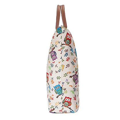 Signare Tapestry Foldable Tote Bag Reusable Shopping Bag Grocery Bag - color: Owl