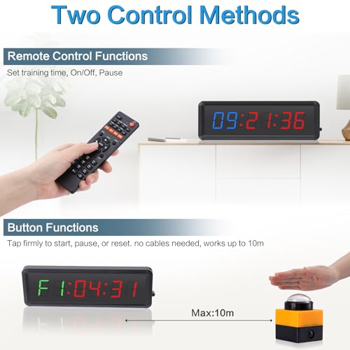PELLOR Gym Timer with Remote & Press Button for Tabata/FGB/EMOM Workout