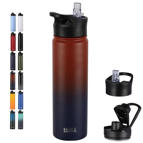 HASLE OUTFITTERS Insulated Water Bottle 22 oz Double Wall Stainless Steel Water Bottle Wide Mouth with Straw Lid & Spout Lid Keeps Cold or Hot(Ruby Purple Gradient,1) - color: Ruby Purple Gradient, size: 22 Ounces