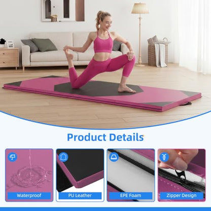 Polar Aurora 4'x8'x2 Thick Folding Gymnastics Exercise Mat Aerobics Stretching Yoga Mats - color: Pink-Black
