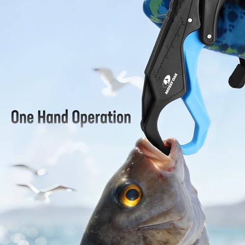 Mossy Oak 10.5'' Fishing Lip Gripper, Lightweight Nylon & Fiberglass Fish Grabber with Lanyard, Non-Slip Handle for Freshwater & Saltwater Fishing, Great Holder for Bass & Catfish - size: 1pc