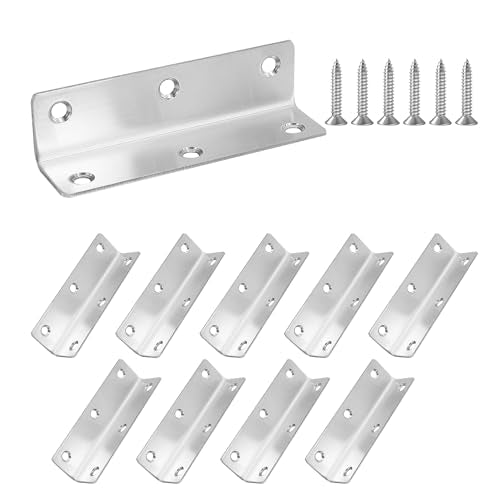 L Bracket, Heavy Duty Corner Brace, 10 Pack 4" Metal Shelf Bracket Angle Bracket for Shelves, Polished Silver Stainless Steel Braces for Wood Furniture - size: 4 Inch, style: Silver 10 Pack