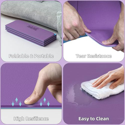 HAHE 7-Fold Design Extra Thick Yoga Mat 72"L x 24"W x 0.47", TPE - color: Purple & Sky Blue