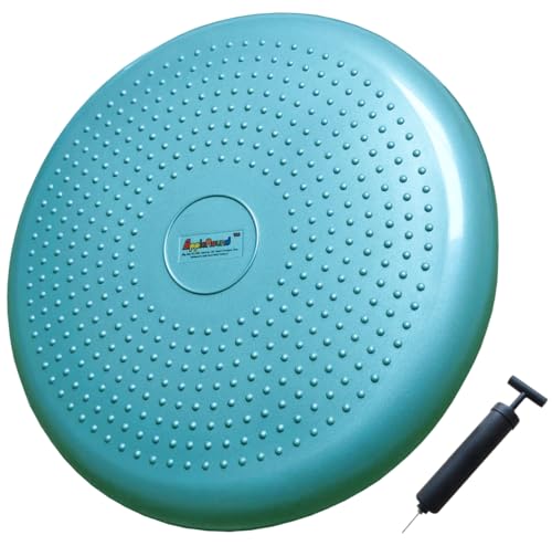 AppleRound Inflated Wobble Cushion with Hand Pump, Air Stability Board (Extra Thick), Core Balance Disc for Adults, Sensory Wiggle Seat for Kids, Flexible Seating for All Age, 13.5in / 34cm Diameter - color: Turquoise