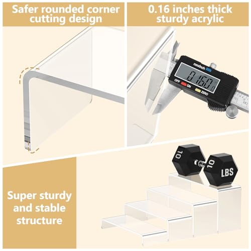 8 Pcs Large Acrylic Display Risers (7" L~9" L), Sturdy Rectangular Dessert Stands, Perfume Shelf Organizer, Clear Riser Stands, Display Shelves for Cupcake, Perfume, Figure, Collection, Decoration.