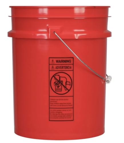5 Gallon Premium HPDE Plastic Bucket - Made in USA Food Grade Storage Container, BPA Free All Purpose Pail (2, Red) - color: Red