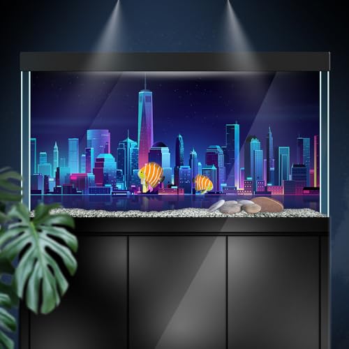 Aquarium Background Stickers - City Skyline Building Night - Fish Tank Reptile Terrarium Decor Poster (60 x 40 cm / (23.6 x 15.7 inches))