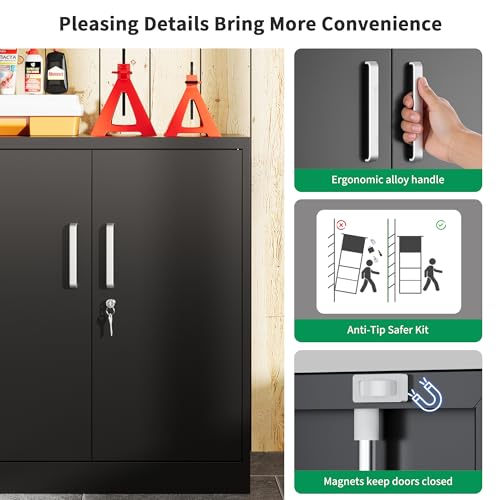 Metal Storage Cabinet with Locking Doors, 35.4" Steel Locker Organizer with Adjustable Shelves, Garage Utility Cabinet for Home, Office, Shop, and School - size: 35.4"H x 31.5"W x 15.7"D