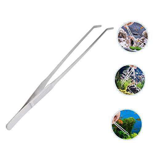 Angoily 27cm Curved Tip Stainless Steel Tweezers for Aquarium Plant Tweezers Fine Tip for Fishtank Cleaning Tools
