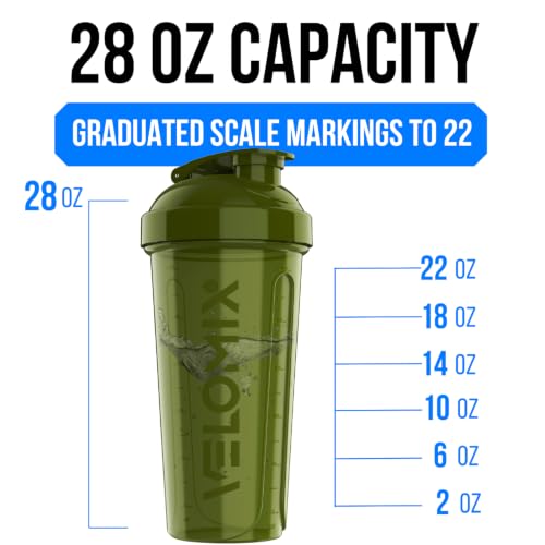 VELOMIX 2 Pack 28oz Protein Shaker Bottle for Protein Mixes, Forest Green - color: C1) Green / Transparent
