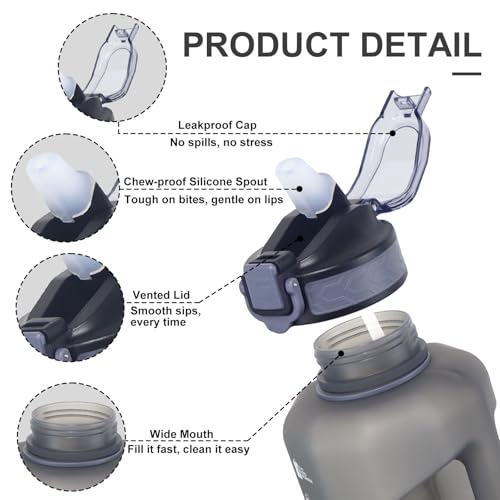 GEMFUL 74oz Motivational Water Bottle with Straw & Time Marker Gym (Grey) - color: Grey with Straw