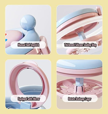 MURRI&MURRDI Denture Bath Box for Travel, 2 in 1 Retainer Cleaning Case with Mirror, No-Leak Mouth Guard Container, Rotatable Denture Containers for Soaking Night Guard Case (A Pink)