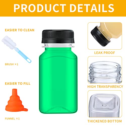 Nuogo 36 Pack 5 oz Plastic Juice Bottles Bulk with Lids Reusable Transparent Clear Drink Containers Caps Mini Bulk Beverage Water Bottle with Funnel and Brush for Juicing Milk Drinking(Black Lid) - color: Black Lid