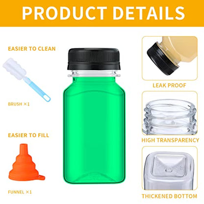 Nuogo 36 Pack 5 oz Plastic Juice Bottles Bulk with Lids Reusable Transparent Clear Drink Containers Caps Mini Bulk Beverage Water Bottle with Funnel and Brush for Juicing Milk Drinking(Black Lid) - color: Black Lid