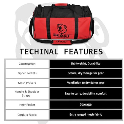Gym Duffle Bag- Workout, Boxing, MMA, Sports Bag with Shoes Compartment and Adjustable Shoulder Strap for Men and Women (Red) - color: Red