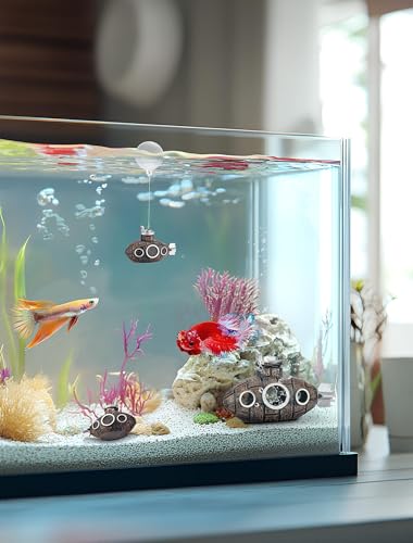 2.1 in Mini Floating Submarine Fish Tank Decoration, Safe Resin Aquarium Decoration for Betta Toys, Cichlid, Goldfish, Shrimps and Hermit Crabs, Cute Retro Underwater Fish Tank Accessories - size: 2.1'' Mini Floating Submarine