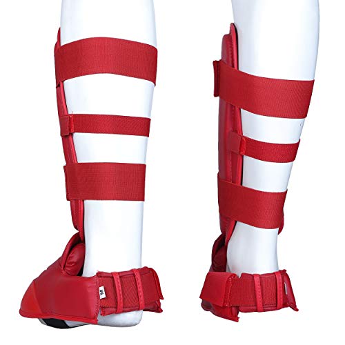 Muay Thai, Boxing, Kickboxing,Karate, Taekwondo,MMA Shin & Instep Padded Guards, Shin in Steps, Shin Guards - color: RED, size: Small