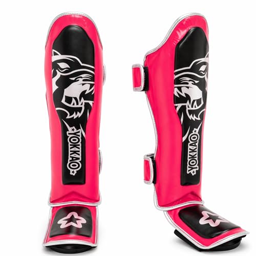 YOKKAO Muay Thai Designer Shin Guards: Superior Protection and Support for Muay Thai, Kickboxing, and MMA - Premium Quality and Stylish Design for All Skill Levels - color: OSS - Fuchsia, size: Medium