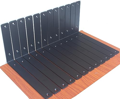 4 Pack - L 12" x H 8" x W1.5, 5mm Thick Black L Shelf Bracket, Iron Shelf Brackets, Metal Shelf Brackets, Floating Shelf, Shelf Supports with Screws - size: 12''x8'', style: Black 4 Pack