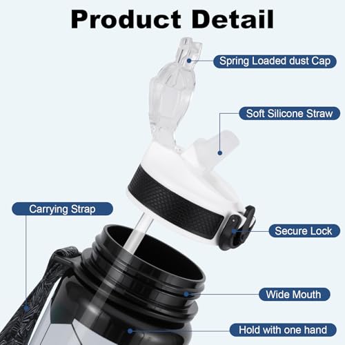 EYQ 32oz Water Bottle with Straw, Time Marker, Blue Purple - color: soccer