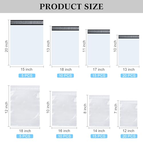 Outus 50 Pcs Mailers with 50 Pcs Poly Clothes Packaging Bags 4 Sizes Self Adhesive Shipping Mailers Frosted Plastic Bags for Clothing Small Business Flexible Mailing(Self Adhesive,Multiple Size) - size: Multiple Size, style: Self Adhesive