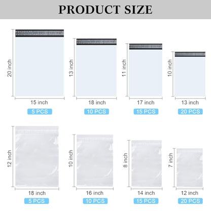 Outus 50 Pcs Mailers with 50 Pcs Poly Clothes Packaging Bags 4 Sizes Self Adhesive Shipping Mailers Frosted Plastic Bags for Clothing Small Business Flexible Mailing(Self Adhesive,Multiple Size) - size: Multiple Size, style: Self Adhesive