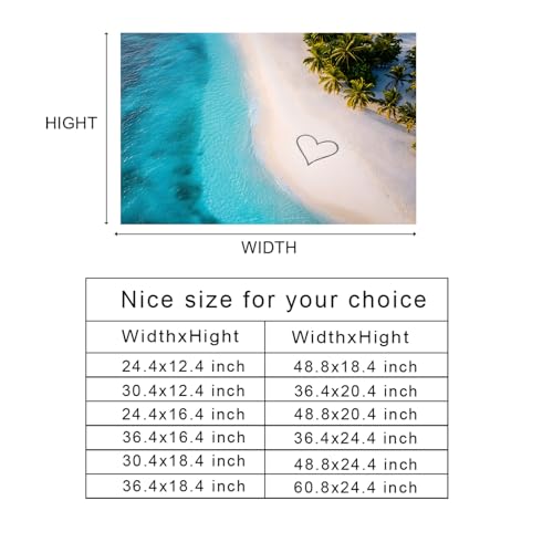 Ocean Beach Aquarium Background 20x48 Inch Self-Adhesive Fish Tank Decorations, Love Tropical Summer Plant Gradient Wave Decorative Fish Tank Background Polyester Aquarium Decor Poster