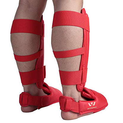 WESING Karate shin and Instep Guard Karate Gloves Approved by WKF - color: red, size: Medium