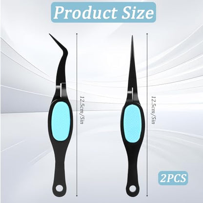 2 Pcs Reverse Tweezers for Crafting, Reverse Tweezers Precision Curved Bent Straight Tweezer with Soft Grip Stainless Steel Craft Crossing Lock Tweezer for Sticker DIY Jewelry Beading Nail Electronic