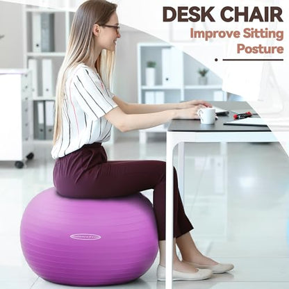 Fitvids Anti-Burst and Slip Resistant Exercise Ball Yoga Ball Fitness Ball Birthing Ball with Quick Pump - color: Purple, size: L(23-26in/58-65cm)