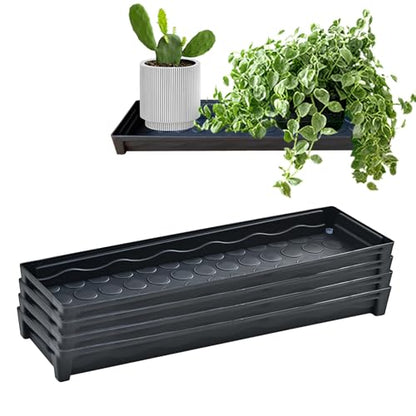 5 PCS Plastic Plant Growing Trays, Rectangular Plant Drainage Stand for Indoors Outdoor Windowsill, Drip Trays for Flower Potted Plants, Black Plant Trays 16 x 4.5 x 1.6 Inch