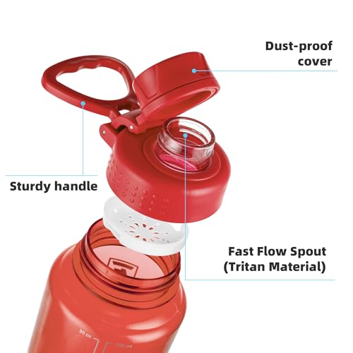Fanhaw 32 oz Clear BPA-Free Tritan Water Bottle with Fast-Flow Spout Lid, BPA-Free & Leak-Proof Wide-Mouth Reusable Bottle for Gym, School & Office, Back to School Essentials (Red) - color: Red, style: 1 Pack