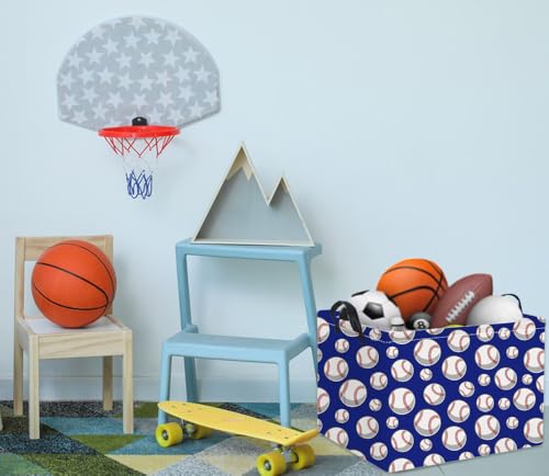 Rectangular Baseball Toy Storage Bin Organizer Box - Kids Gift Basket (Blue Baseball) - color: Blue Baseball