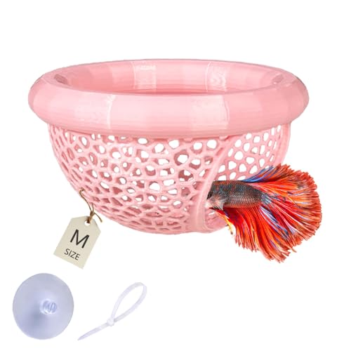 Floating Betta Hammock with Suction Cup, Shrimp Cave, Betta Fish Feeding Rings,3D Printed Aquarium Decor (Pink, Medium) - color: Pink, size: Medium