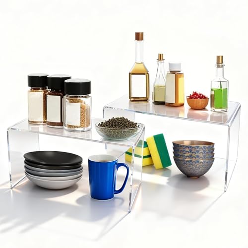 2 Pcs Extra Large Acrylic Display Risers, Clear Rectangular Shelf Stands 5mm Thick for Showcasing Collectibles and Decorative Displays (13*6*7.8)