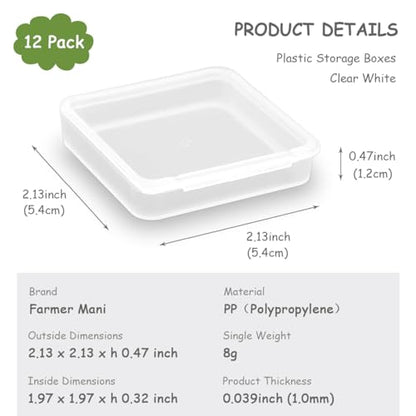 Square Clear Craft Supply Case (2.13 x 2.13 x 0.47 Inches), 12 Pack Plastic Storage Containers with Lids, Square Bead Organizers for Beads, Earplugs, Pins, Small Items etc - size: 2.13 x 2.13 x 0.47 Inch