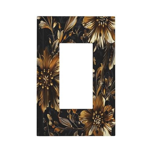 Decorative Outlet Covers with Large Golden Flowers on Black Background Design 1 Gang Rocker Light Switch Covers Single Decora GFCI Device Wall Plate for Bedroom Home Decor - color: Golden Flowers, size: 1-Gang Rocker/5 x 3 IN