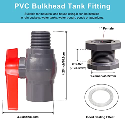 1 Inch PVC Rain Barrel Valve Spigot Kit with Ball Valve and Bulkhead Fitting Adapter for Water Tanks, Aquariums, Pools - size: 1"+valve