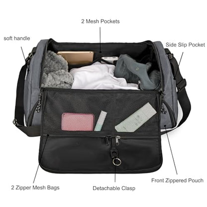 Goloni Gym Bag for Men Women, 40L Large 3 in 1 Duffle Bag for Travel, Durable Carry On Bag with Shoes Compartment and Wet Pocket,Weekender Overnight, Grey - color: Grey