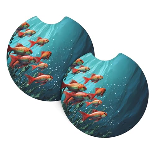 2 Pack Car Coaster for Cup Holders Fish Aquarium Car Cup Coaster 2.7" Neoprene Non-Slip Automotive Cup Mat Universal Auto Car Interior Accessories for Women Men Cup Pad