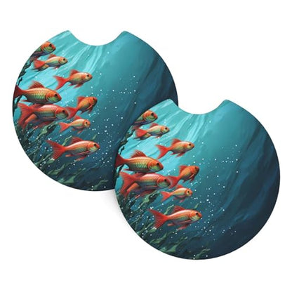 2 Pack Car Coaster for Cup Holders Fish Aquarium Car Cup Coaster 2.7" Neoprene Non-Slip Automotive Cup Mat Universal Auto Car Interior Accessories for Women Men Cup Pad