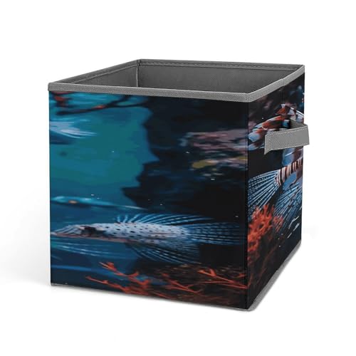 Fish in Fish Tank Storage Cubes Foldable Decorative Fabric, Storage Bins Baskets with Handles, Closet Organizers And Storage for Home, Office,Closet, Clothes
