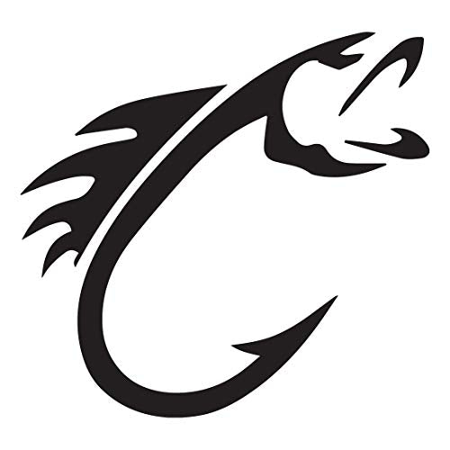 Fish Hook (Black) (Set Of 2) Premium Waterproof Vinyl Decal Stickers For Laptop Phone Accessory Helmet Car Window Bumper Mug Tuber Cup Door Wall Decoration - color: Black, size: 5.3 inches x 5 inches