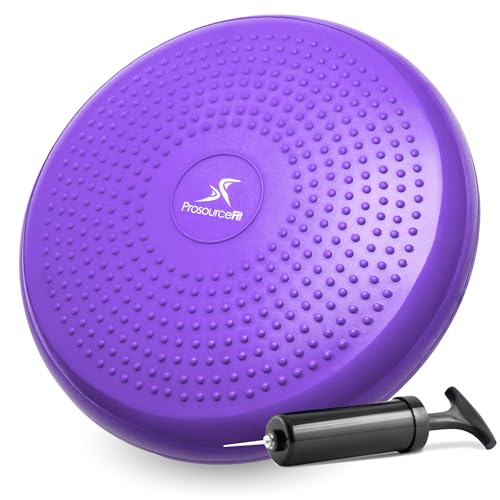 ProsourceFit Core Balance Disc Trainer, 14” Diameter with Pump for Improving Posture, Fitness, Stability - color: Purple