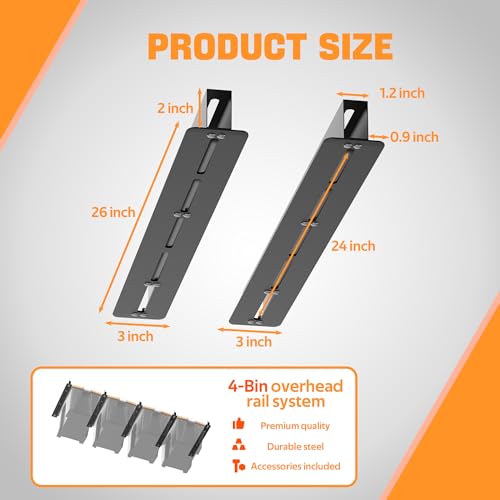 Overhead Garage Storage Rack, Heavy Duty Ceiling Storage Rack | 26 Inch Adjustable Ceiling Bin Storage System, 5 Sets for 4 Bins - style: For 4 Bins