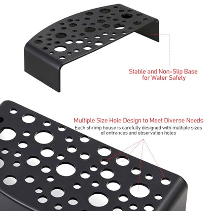 2-Pack Black Shrimp Hides, Aquarium Cave Hides with Multi-Sized Holes, Secure & Stable Breeding & Viewing Caves for Cherry Shrimp, Dwarf Shrimp and Small Fish