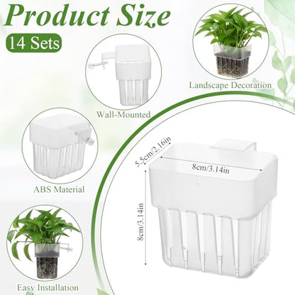 14 Pcs Aquarium Plant Holder with Hooks Screws, Top Hanging Fish Tank Plant Pot, Adaptable to Different Widths, Aquarium Planter Cups, for Water Landscape Decoration Cultivation Feature