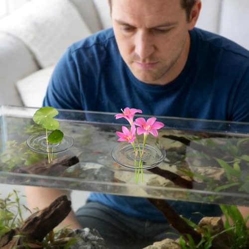 10 PCS Creative Mini Floating Aquarium Plant Holder, Clear Round Floating Floral Arrangement Holder, Simple Style Aquatic Plants Display Stand Mini Vase for Fish Tank Small Single Flower Water Plants