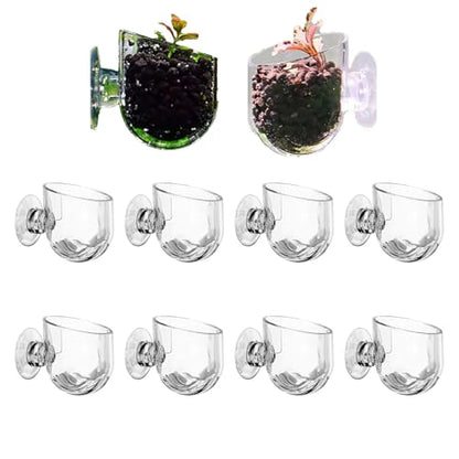 10 Pcs Aquarium Plant Holder, Clear Fish Tank Plant Holder for Aquascape Decoration, Red Worm Feeder, Aquarium Planter Pot with Suction Cup, Betta Fish Tank Accessories Aquariums Decor